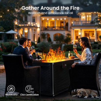 Ciays 43-Inch Rectangular Propane Fire Pit with 60,000 BTU Output, Gas with Rocks, Table CSA-Certified 2 in 1Table Gatherings Parties with 304 Stainless Steel H-Burner