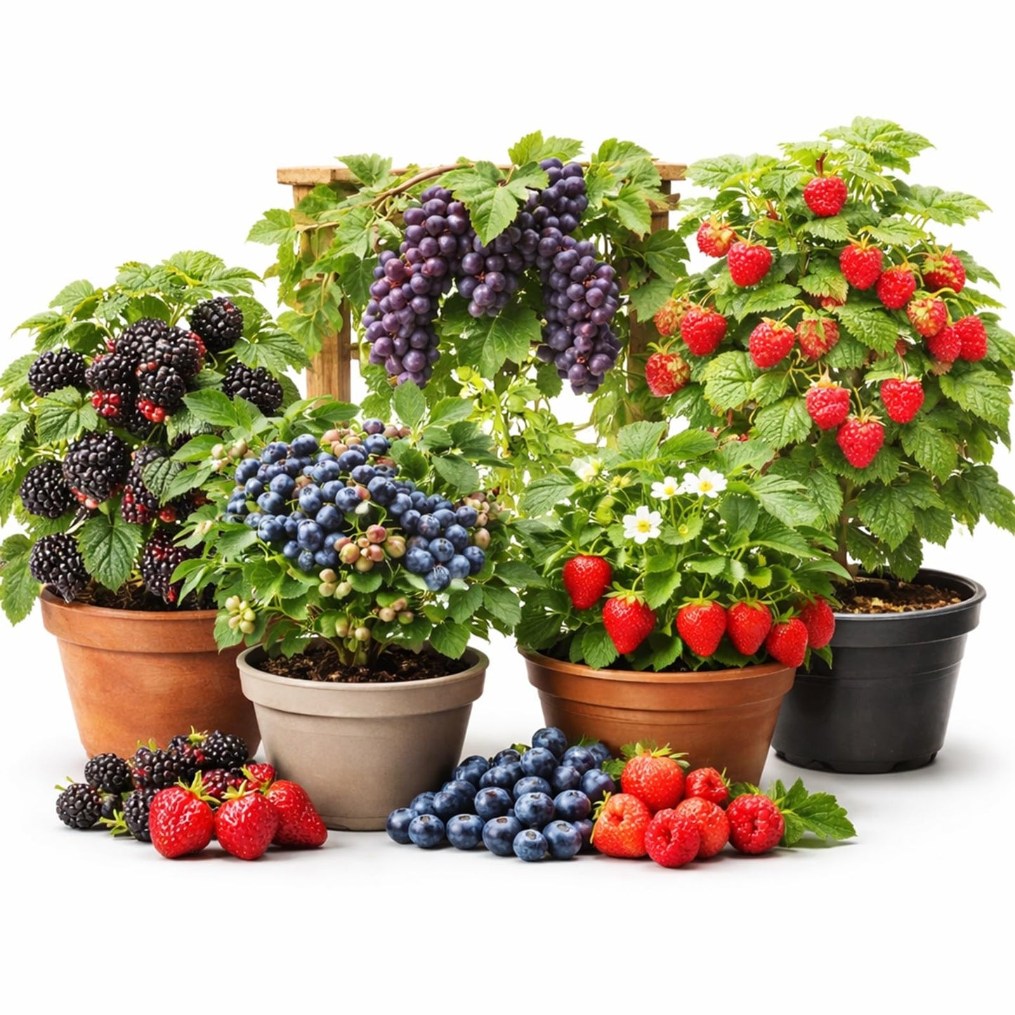 Live Berry Starter Plant Variety Pack – 1 Year Seedlings BlackBerry, Raspberry, Blueberry, Grape, & 5 Strawberry Roots, Edible Fruit Garden Kit, Outdoor Planting, Beginner Friendly Home Garden