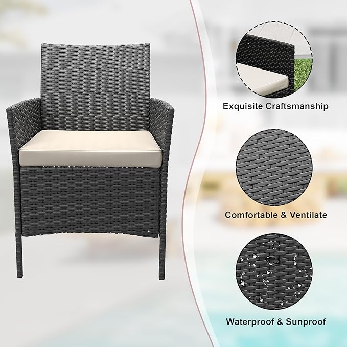 GarveeLife 3 Piece Patio Furniture Set, Rattan Outdoor Furniture