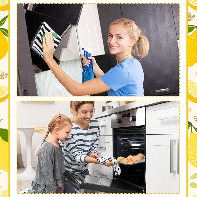 Bencailor 4 Pcs Lemon Kitchen Towels Lemonade Dish Towels Gnome Black and White