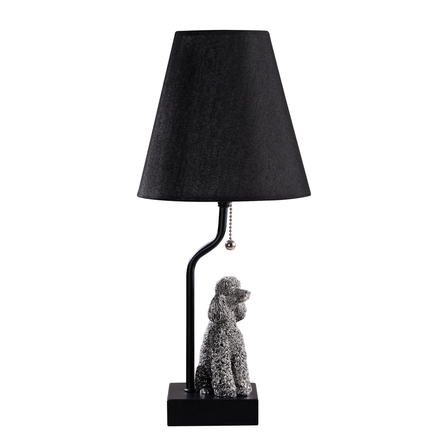 JJDQB Portable Poodle Table Lamp with USB-C & USB-A Charging Ports, Black Fabric Shade & Dog Figurine Base, Nightstand/Bedside Lamp with Pull Chain Switch – Gift for Dog Lovers 24094