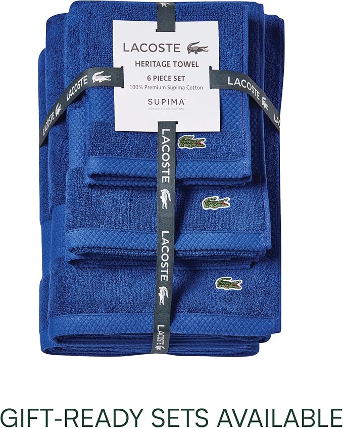 Lacoste Heritage 100% Supima Cotton Bath Sheet, Surf Blue, Premium Super Soft