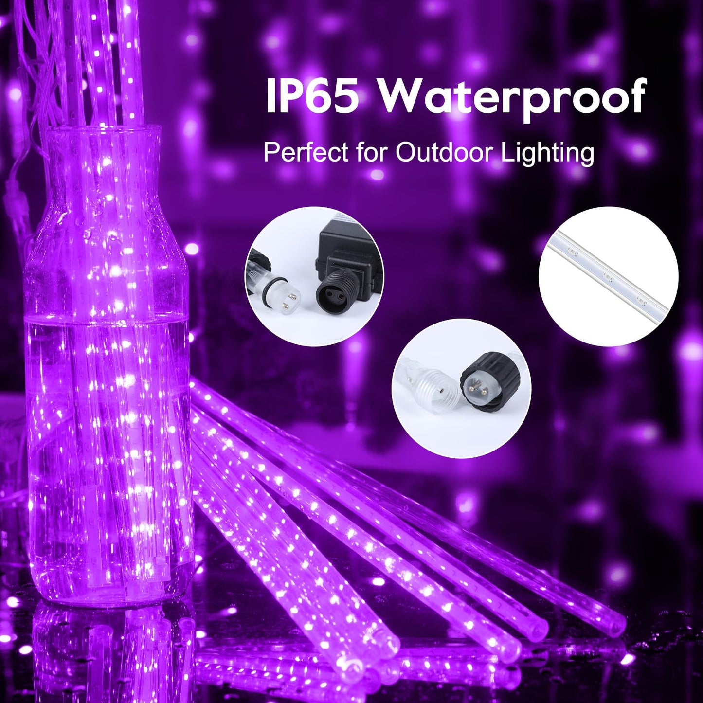 Brightown Christmas Lights Outdoor, Meteor Shower Lights Outdoor 16 Inch 10 Tube 360 LED Icicle Light,Hanging Falling Rain Light for Tree Outside Holiday Xmas Decoration, Purple