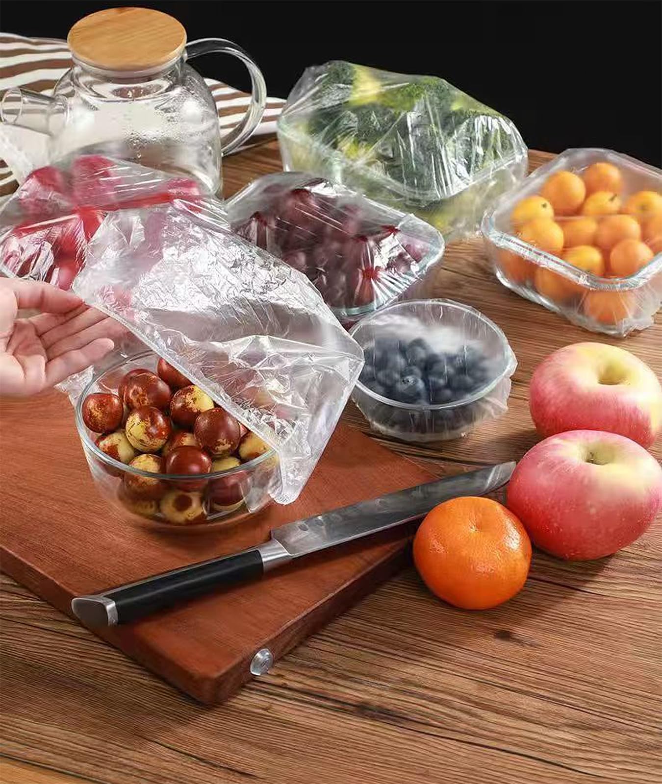 300PCS Disposable Bowl Covers Canning Lids, Disposable Bowl Covers Food Cover Stretch Edging, Flexible Storage Packaging for Storage Containers, Plastic Lids for Disposable Cling Bags for Household