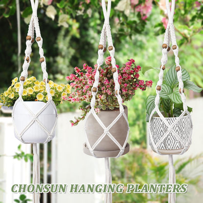 Chonsun Hanging Planters for Indoor Plants 3 PCS Wall Plant Hangers Macrame Wall Hanging Outside Garden Decor
