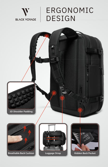 BlackVoyage Vortex Vacuum Seal Travel Backpack 60L Expandable Air Compression System Water Resistant TSA Lock Carry-On Suitcase Luggage Gray AERO - Vacuum Pump Included