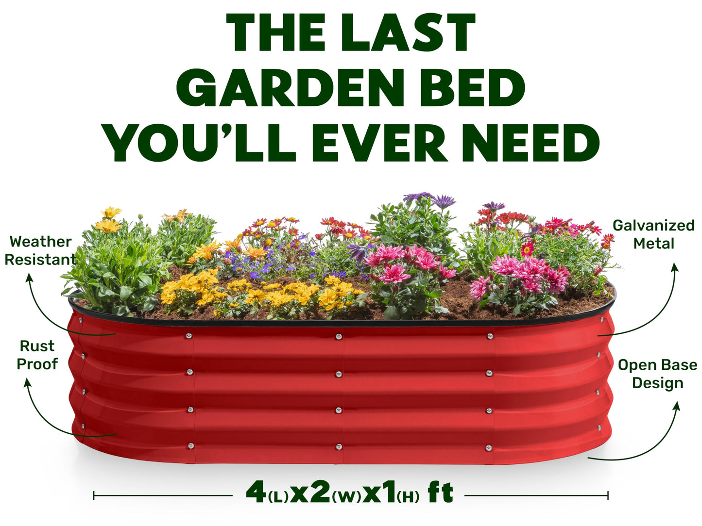 Plant & Plot Galvanized Raised Garden Beds Outdoor // 4×2×1 ft Planter Raised Beds for Gardening, Vegetables, Flowers // Large Metal Garden Box (Red)