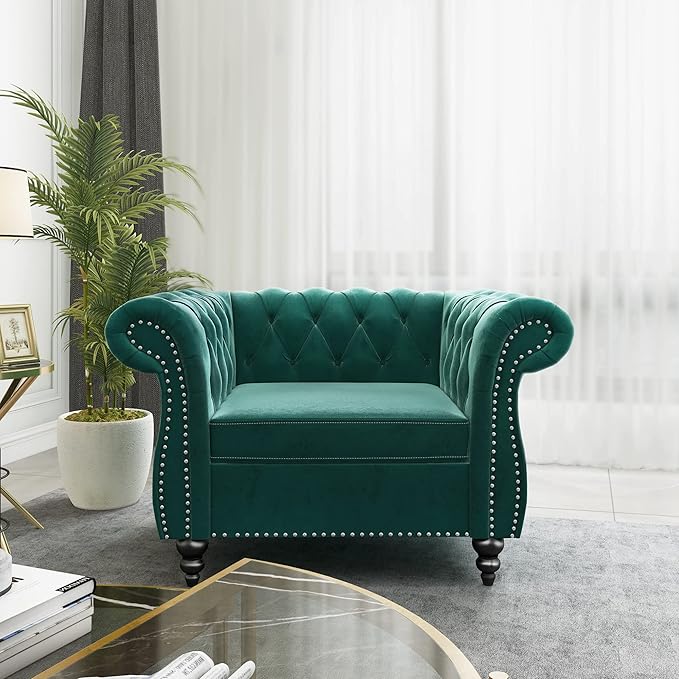 3 Piece Living Room Set, Velvet Chesterfield Sofa Loveseat Couch Chair