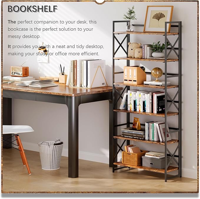 4NM 6 Tiers No Assembly Book Shelves, 61.8" H Folding Bookshelf Bookcase Open