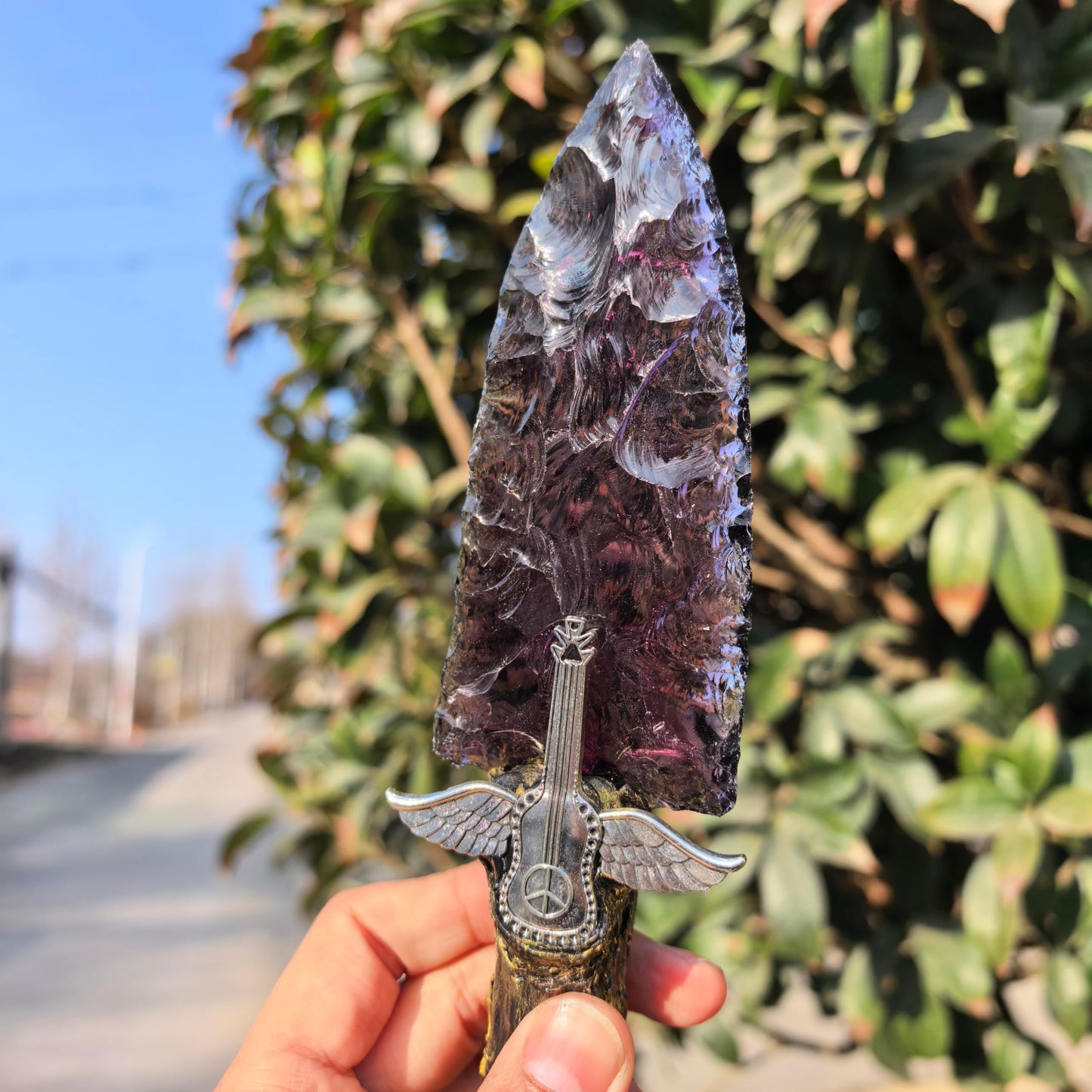 Hand Made Crystal Arrowhead Knife Healing Stone for Chakra Balancing Spiritual Tool, Meditation Gift, Natural Amethyst Opal Obsidian Smoky Quartz Gemstone Home Decor (Amethyst knife 8)