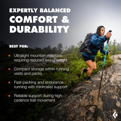 BLACK DIAMOND Distance Carbon FLZ Trekking Poles (Pair) | Ultralight Carbon Fiber | Z-Pole Folding Design | Hiking & Trail Running | Desert Sky | 110 cm