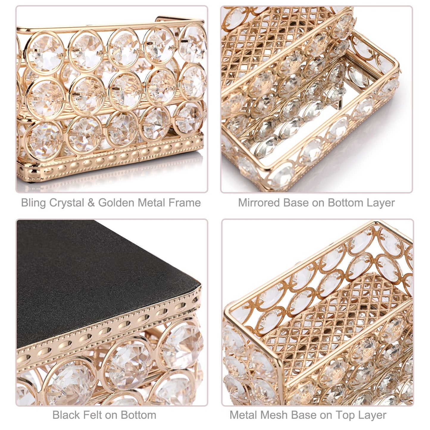 Hipiwe 2 Tiers Crystal Business Card Holder Stand Gold Mirrored Business Card Display Stand Organizer Desktop Business Card Storage Holder for Office Countertop