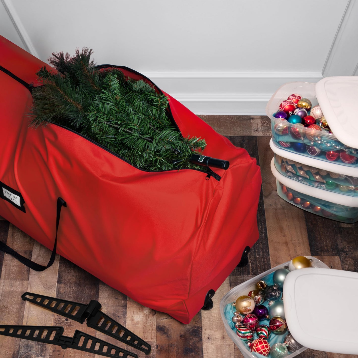 Holiday Cheer Christmas Tree Storage Bag with Wheels – Heavy Duty Christmas Tree Bag Fits Up to 9ft Tall Artificial Christmas Tree, Waterproof, Durable Handles & Zipper – Xmas Tree Storage Bag (Red)