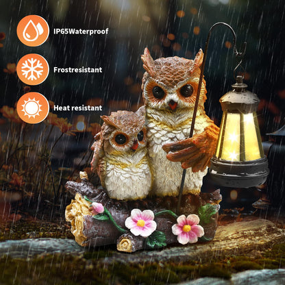 Garden Owls Statue with Solar LED Lantern, Wisdom Statue Gift for dad Yard Art, Whimsical Figurine Sculpture Lighted Outdoor father's Day, Spring Decorations for Lawn, Porch,2026 Gradulation Gift
