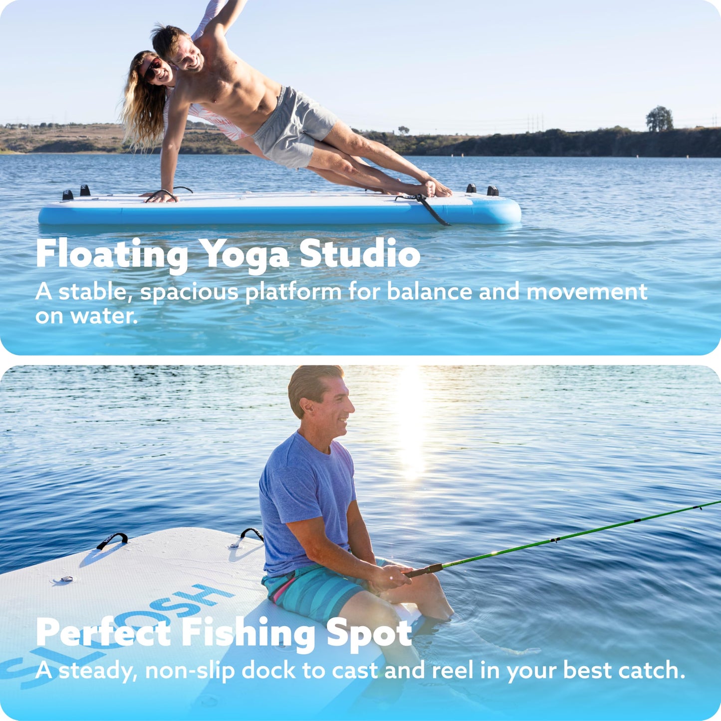 SLOOSH Inflatable Floating Dock, 8X5FT Inflatable Dock Floating Platform, Portable Air Dock Platform Fit for Pool, Lake, Beach with Non-Slip Surface