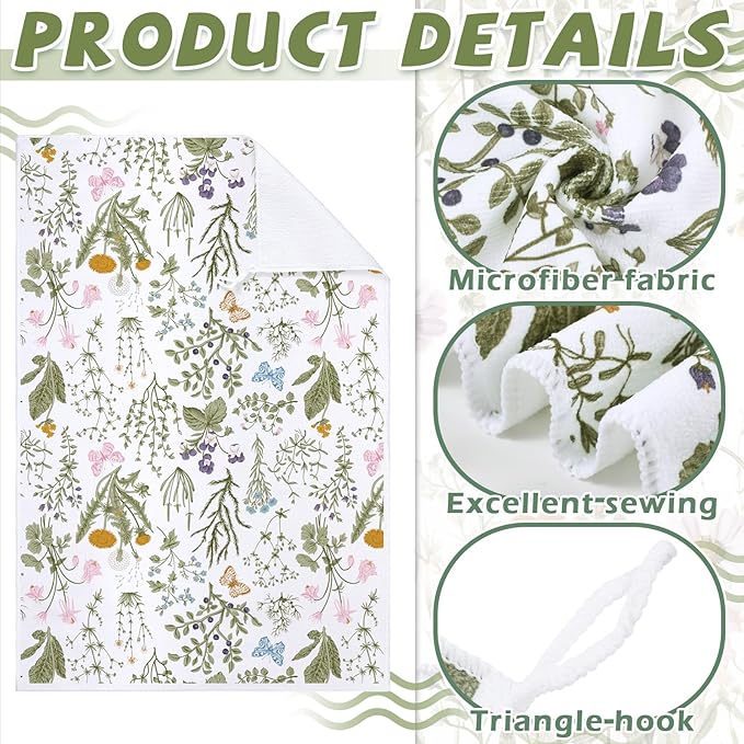 Bencailor 4 Pcs Wild Flower Kitchen Towels Wildflower Floral Hand Dish Towels