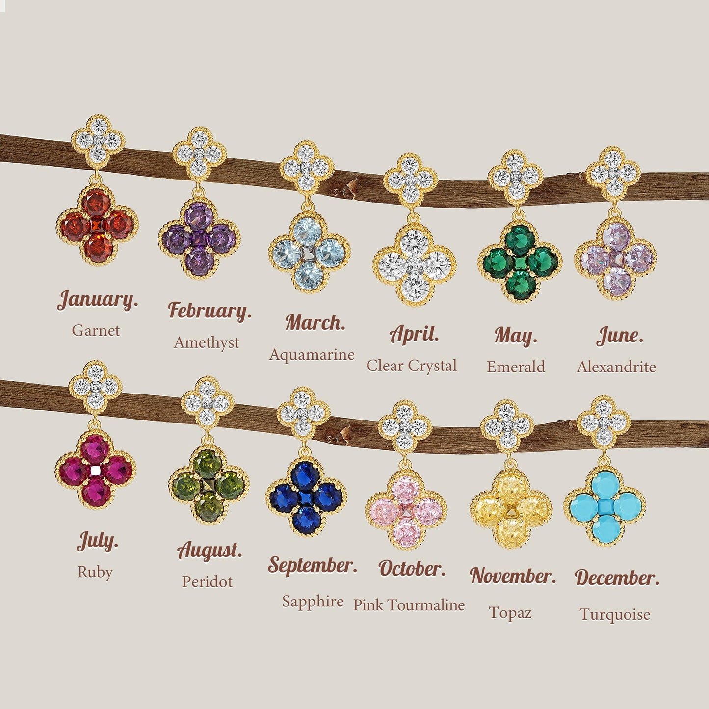MTMY Dangle Earrings for Women 14K Gold Plated Four Leaf Clover Dangling Drop Birthstone Stud Earrings Trendy Flower Birthstone Jewelry Birthday Gifts(August)