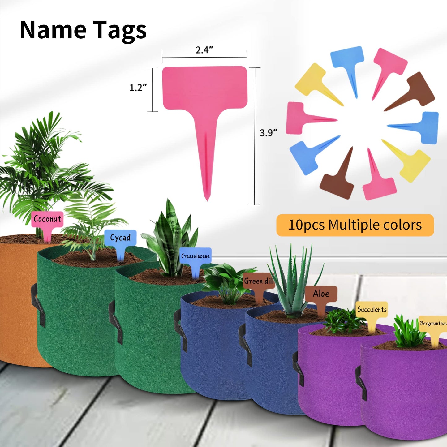 HAOWIN 400G Thickest 7-Pack Colorful Plant Grow Bags, Fabric Pots 10 Gallon 7 Gallon 5 Gallon 3 Gallon Variety Size Pack, Plant Labels Included Potato Growing Bags