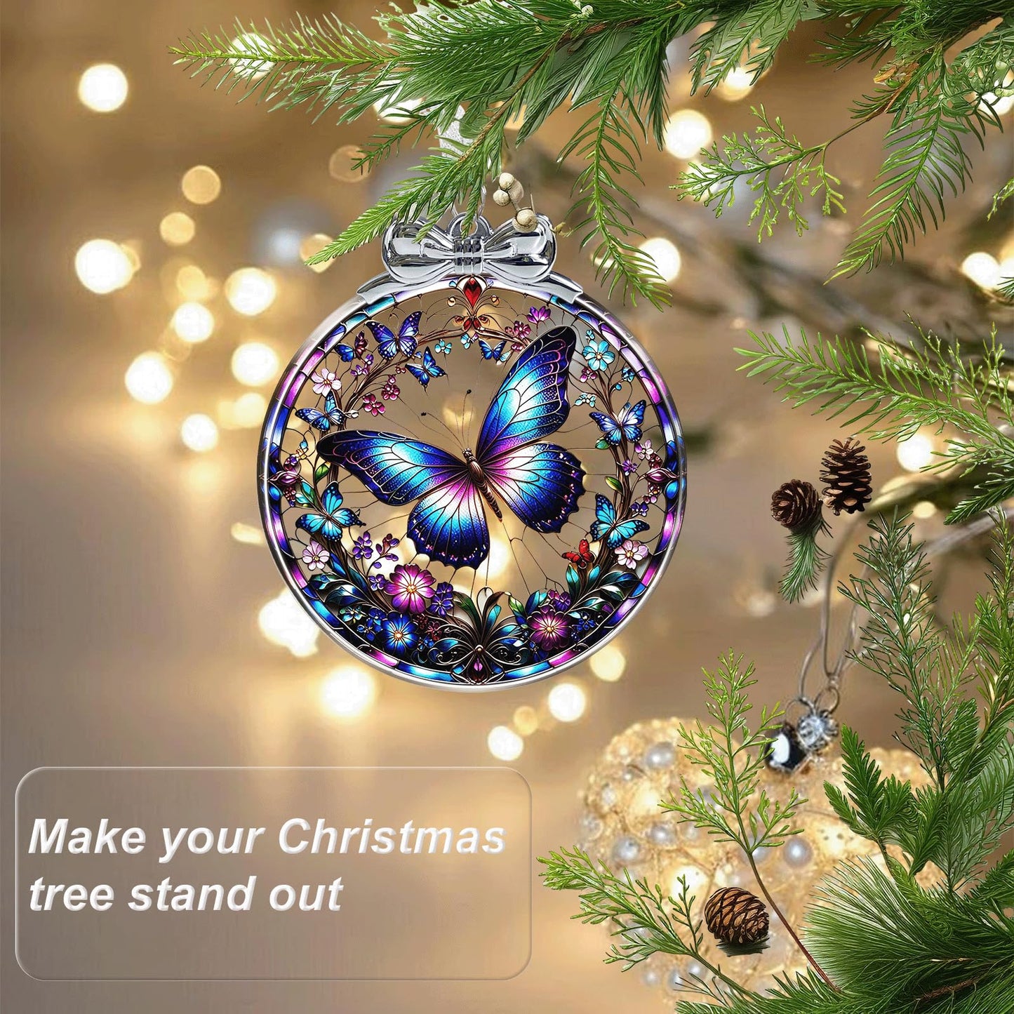 Butterfly Christmas Ornament Crystal Glass Butterfly Decorations - Hanging Ornaments for Christmas Tree Xmas Decorations, Holiday Keepsake Present Exchange Ideas