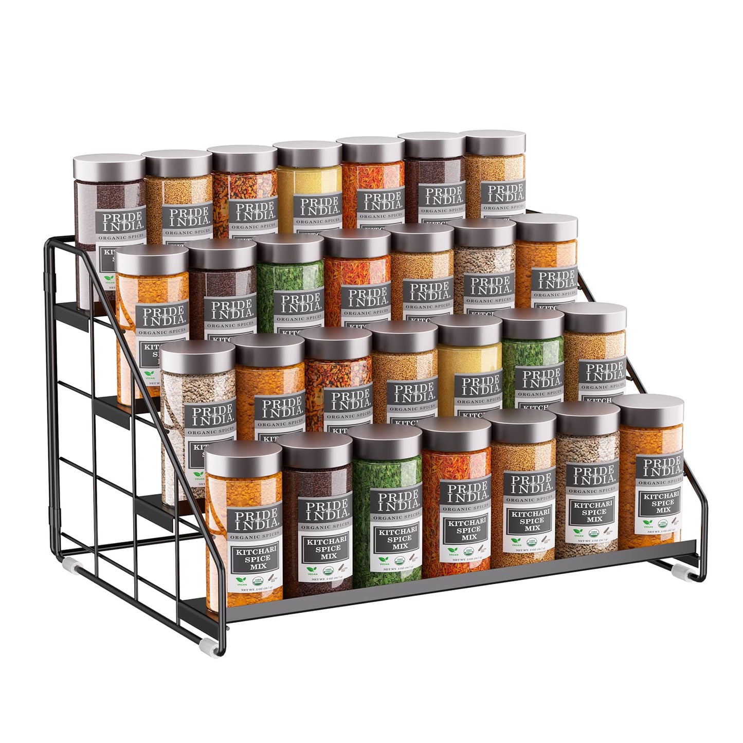 GIGIFTREE Spice Rack Organizer for Cabinet, 4 Tiered Spice Rack Organizer, Tiered Adjustable Spice Shelf for Kitchen Countertop Organization, Bright Black