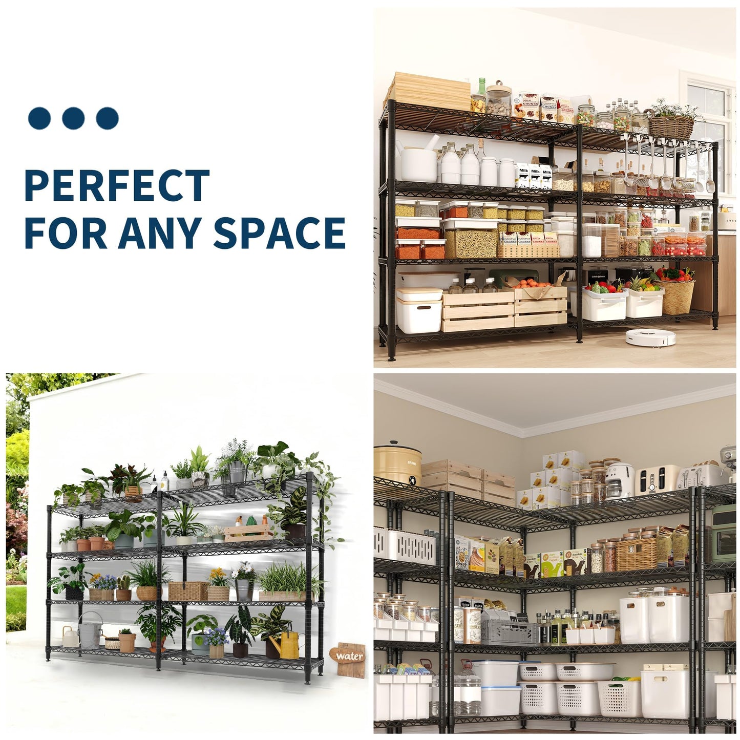 PeakPursuit 71" Wide Heavy Duty Metal Garage Shelving Unit, 4-Tier Adjustable Shelf Organizer, L-Shaped Storage Rack, 1060 lbs Capacity, Rust-Resistant, Ideal for Kitchen, Pantry, Warehouse