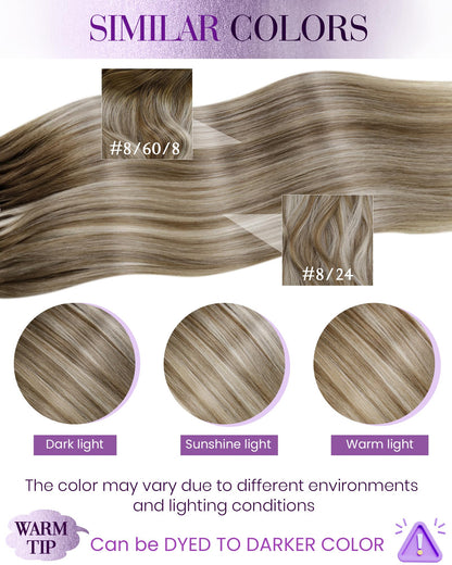 LaaVoo Nano Hair Extensions Real Human Hair Brown Nano Beads Hair Extensions Highlight Light Brown with Ashy Blonde Invisible Nano Ring Straight Remy Hair 50g 50s 14 Inch #p8/24