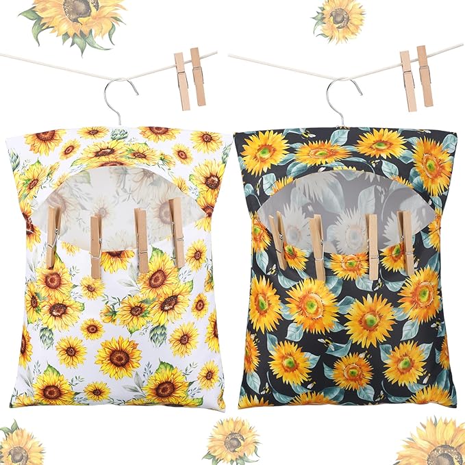 2 Pcs Clothespin Bag with Hanging Hook Waterproof Laundry 13" x 12" Clothes Pin