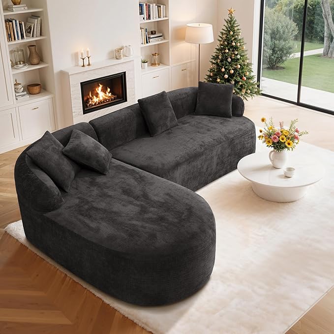 99" Curved Sectional Sofa with Chaise, Modern Boneless Couch with Deep Seat