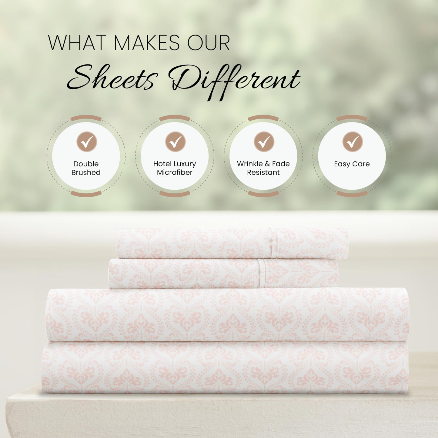 Linen Market Patterned Microfiber King Sheet Set 4 Piece – Oeko-TEX Certified Ultra Soft & Wrinkle-Free - 16" Deep Pocket Sheets - Easy Care King Size - Classic in Pink