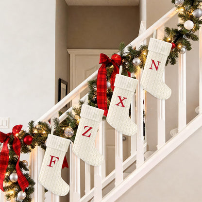 Yoochee 21 Inches Knitted Christmas Stockings with Initials, Large White Custom Monogram Embroidery Christmas Stockings with Letter, Personalized Xmas Decoration for Holiday Family Party-A