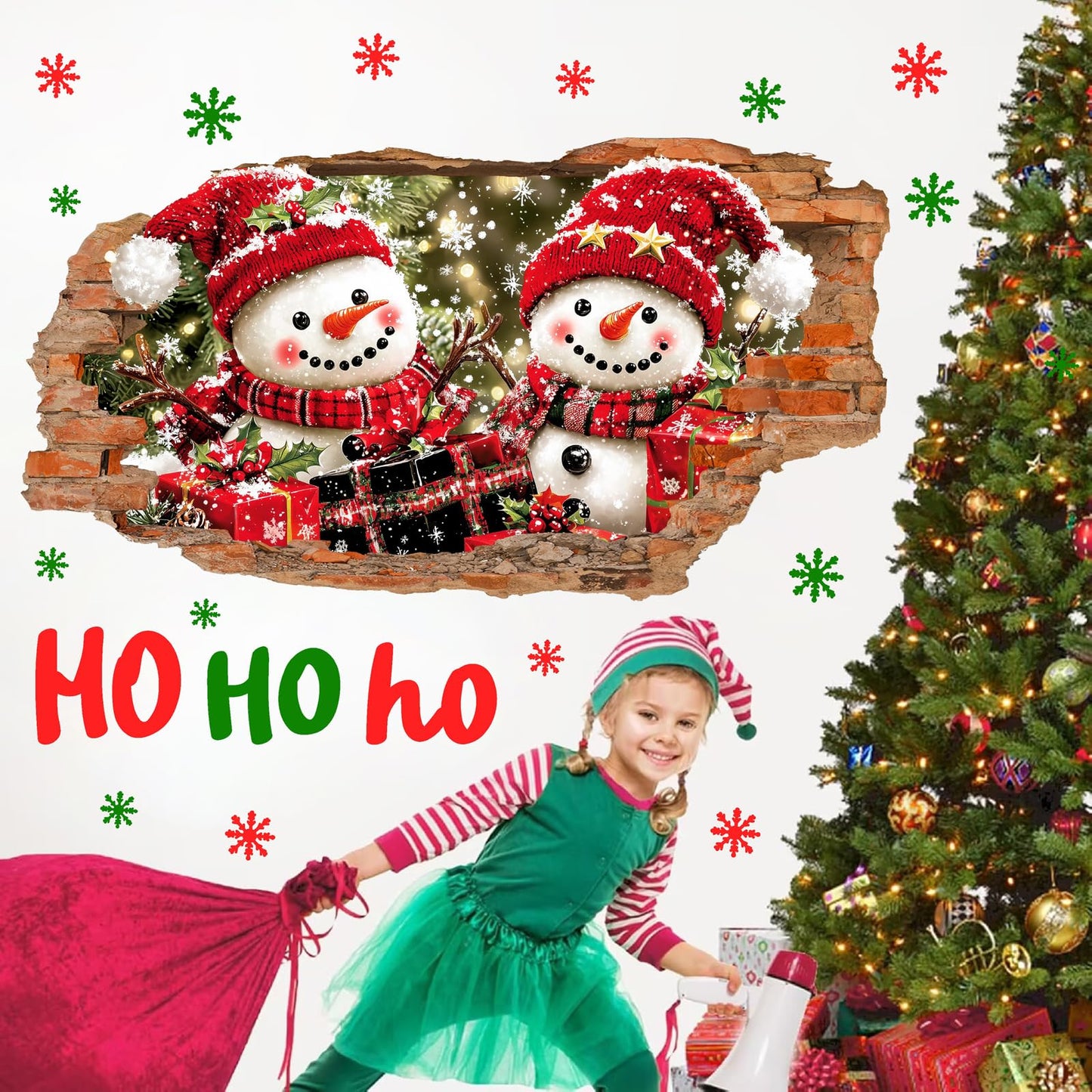 Christmas Wall Decoration Stickers Large Snowman Wall Decals Peel and Stick Xmas Indoor Home Office Decor 3D Winter Wall Sticker Merry Christmas Art Mural for 2026 New Year Holiday Kids Party Supplies