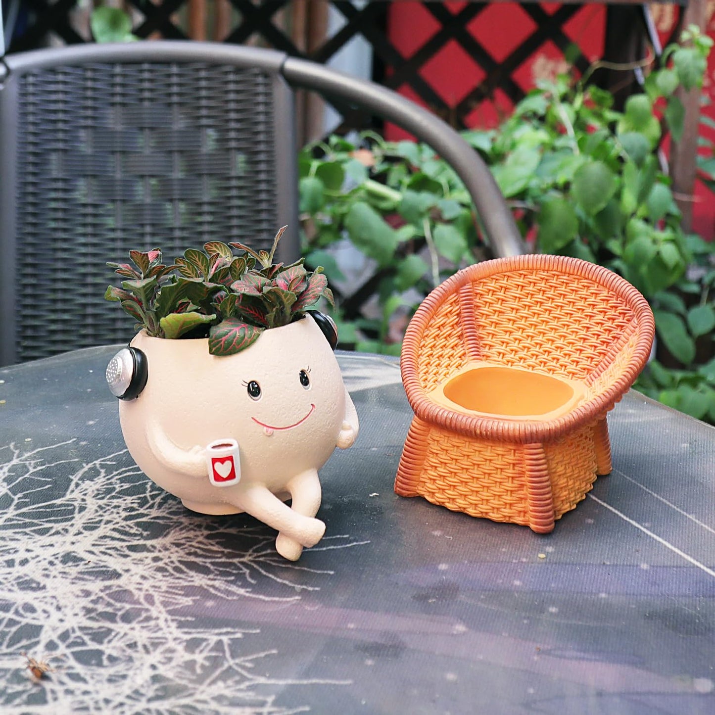 NINIPAPA Smiley Face Flower Pot Cute Chair Planter with Drainage Hole, Funny Indoor Planter for Succulents Herbs, Small Plants Happy Little Pot Unique Gifts for Plant Lovers