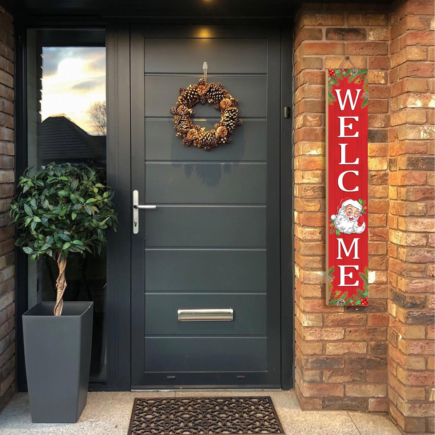 Christmas Wooden Porch Sign 47" Santa Claus Large Welcome Porch Sign for Home Front Door Yard Party Decor(Red)