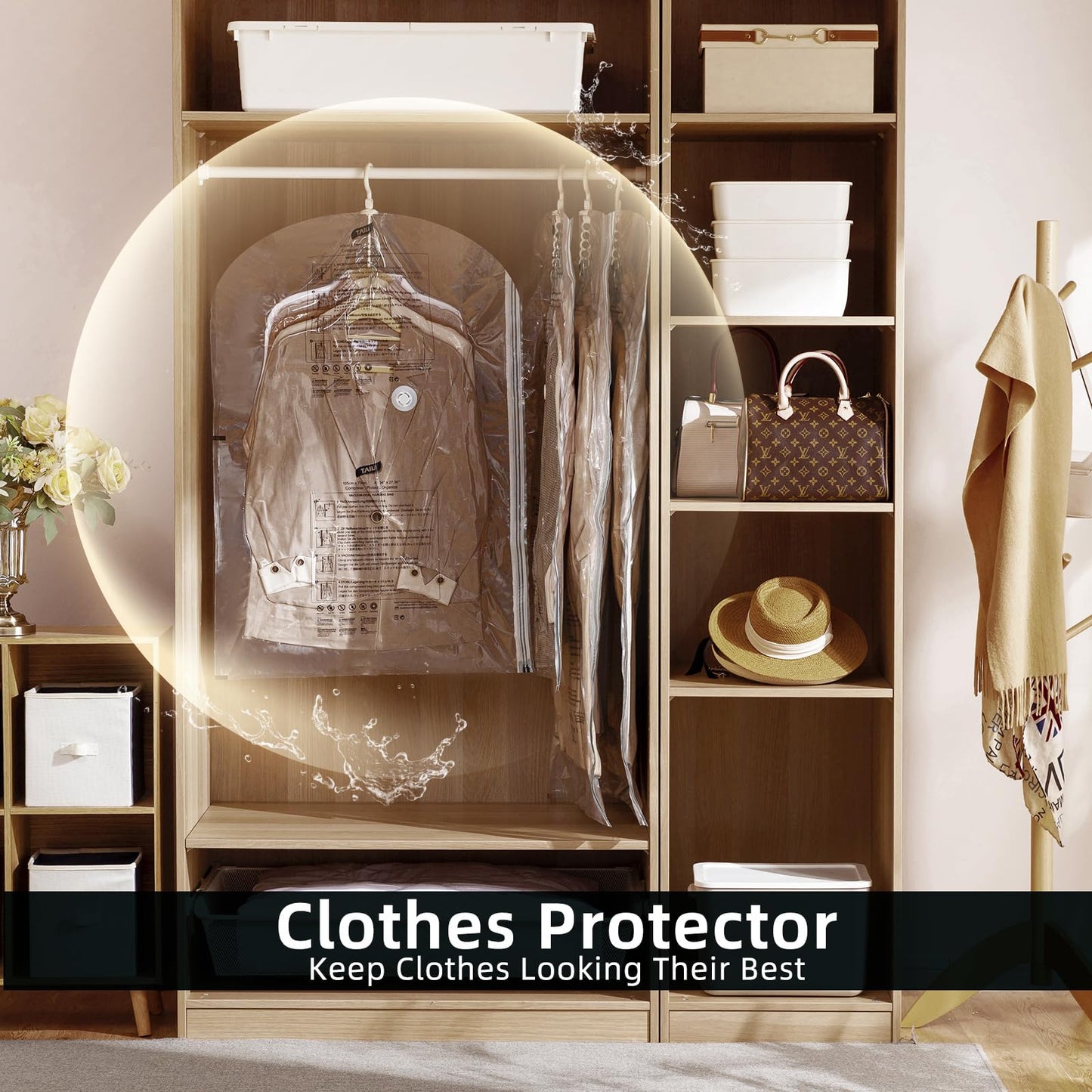 TAILI Hanging Vacuum Storage Sealer Bags Space Saver Bag for Clothing, Suits and Jackets, Closet Organizers, Travel, Set of 4 (2 Long, 2 Short), Clear