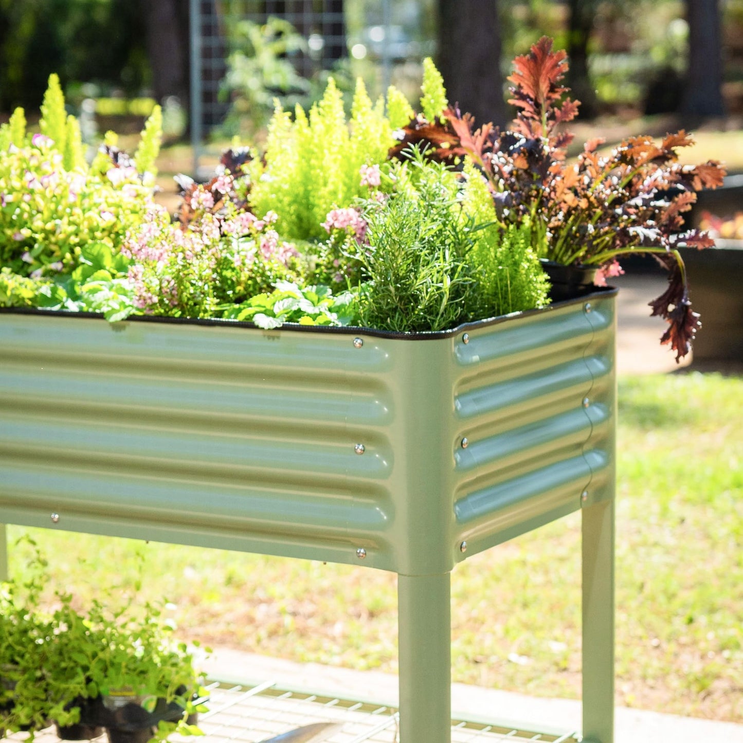 Elevated Raised Garden Bed-V Series, 2' x 4' Garden Beds with Legs & Storage Rack for Patio Porch, 700 Lbs Weight Capacity, Outdoor Planter Boxes for Gardening Herbs Vegetables Flowers, Pearl White