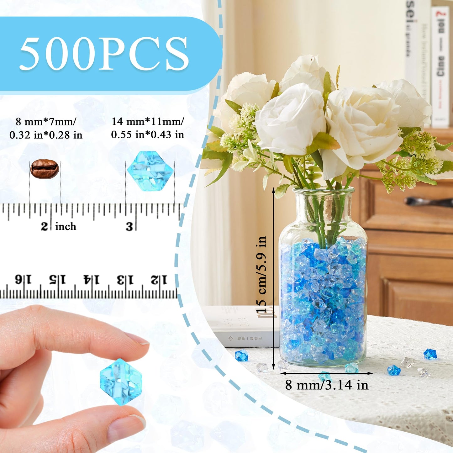 LAIDANLA 500PCS Mix Blue Acrylic Gems Vase Fillers Fake Ice Crushed Rock Crystals Faux Diamond for DIY Craft Table Scatters Party Centerpieces Wedding Aquarium Fish Tank Decor Accessories