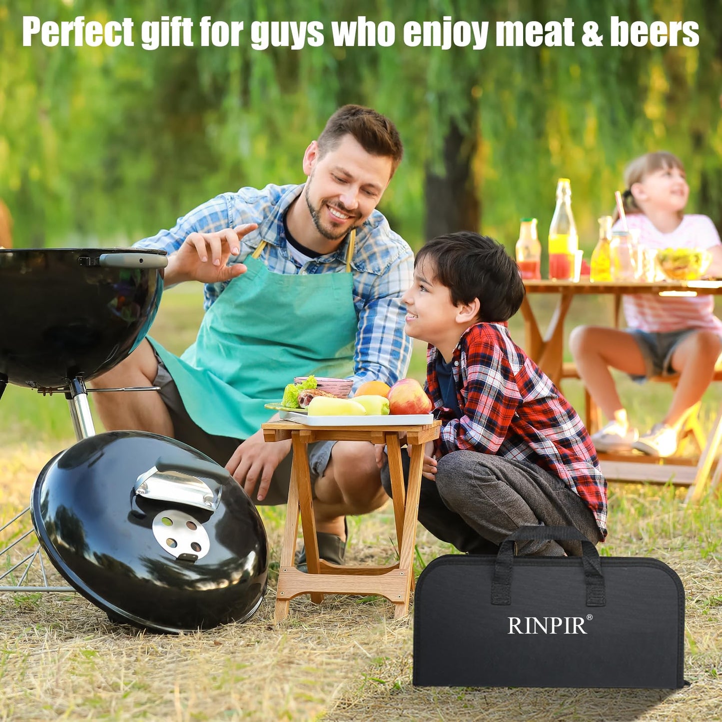 RINPIR 31pcs BBQ Grill Accessories Set for Men Dad, Heavy Duty Grilling Tools Gifts for Fathers Day, Stainless Steel BBQ Utensils Kit with Mats, Grill Brush in Carrying Bag Brown