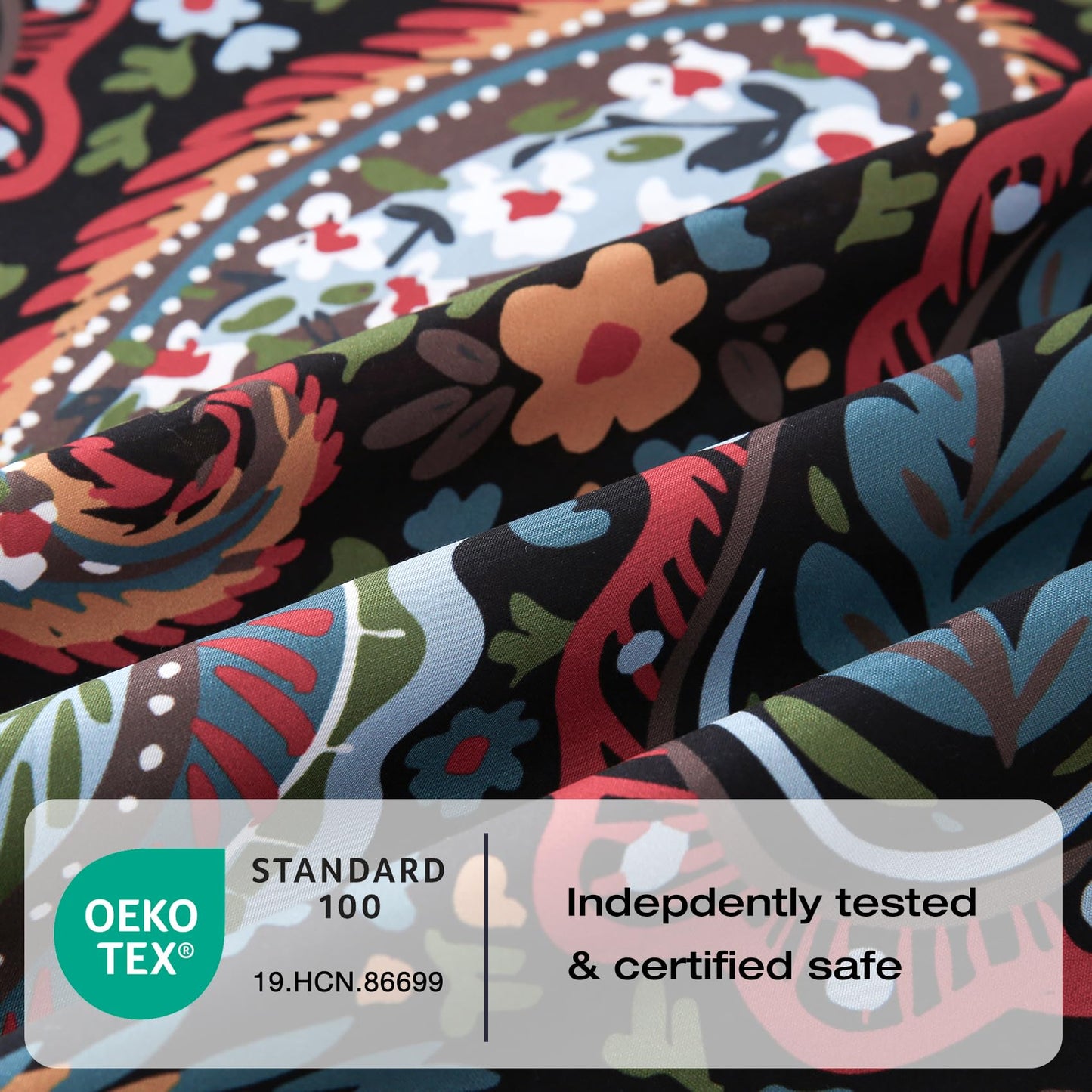 Yibeizi King Size Sheets Set Deep Pocket Black Paisley Bed Sheet Sets, Dark Floral Printed Soft Microfiber Oeko-Tex Hypoallergenic Sheets & Pillowcases Wrinkle Free Bedsheets