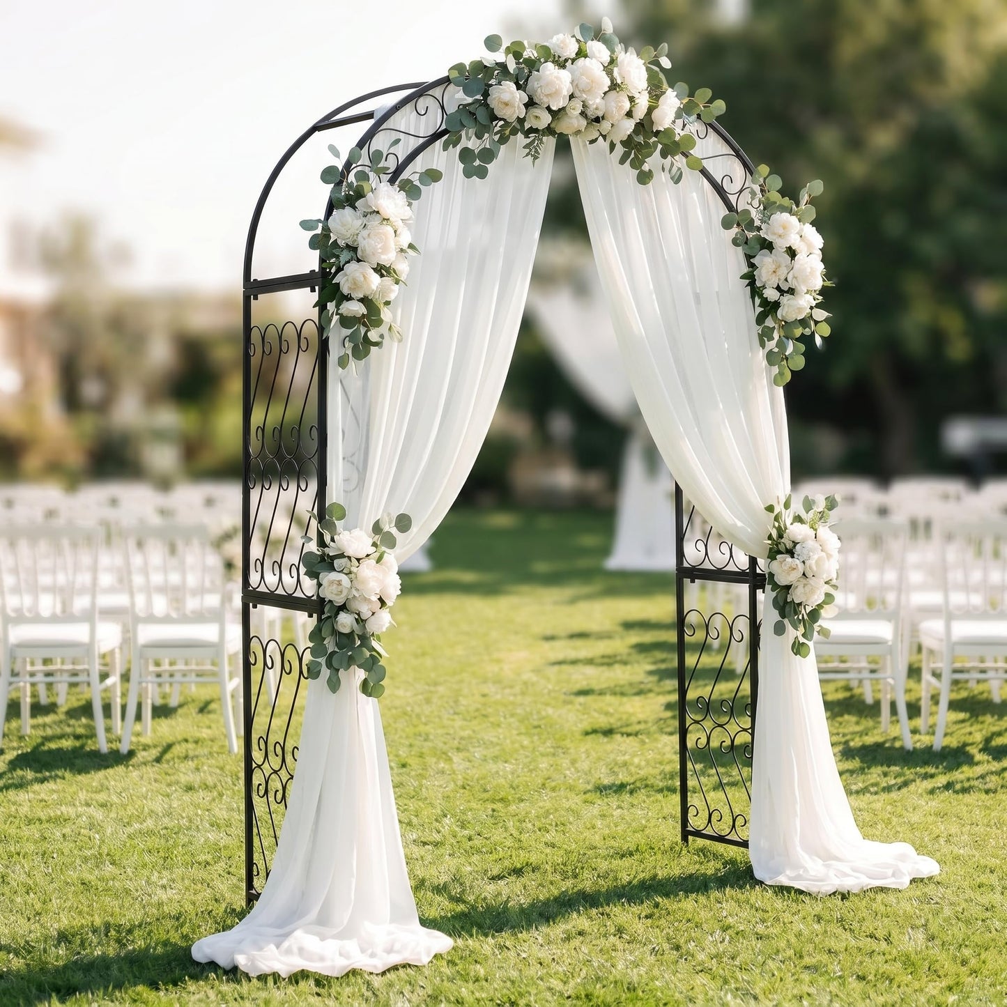 SCENDOR 48.8" W x 83.8" H Garden Arch, Black Sturdy Metal Iron Arbor, Courtyard Cast Trellis for Various Climbing Plant, Outdoor European-Style Archway Wedding Ceremony Party