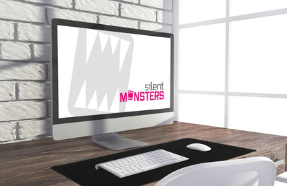 Silent Monsters Mouse Mat XX Large 35 x 12 in / 90 x 30 cm, Black Mouse Pad, Stitched Edges, washable & rollable, Mousemat for Office, Gaming, Home Study, Mousepad, big non-slip & quiet Desk Mat XL