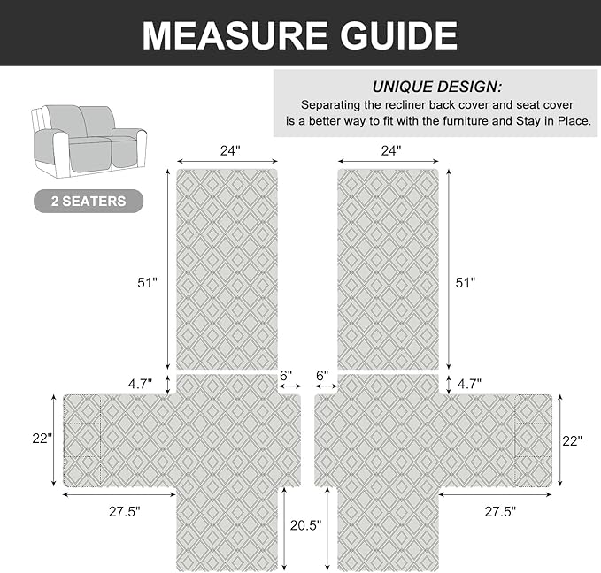Genina Loveseat Recliner Cover Non-Slip, Sofa Cover