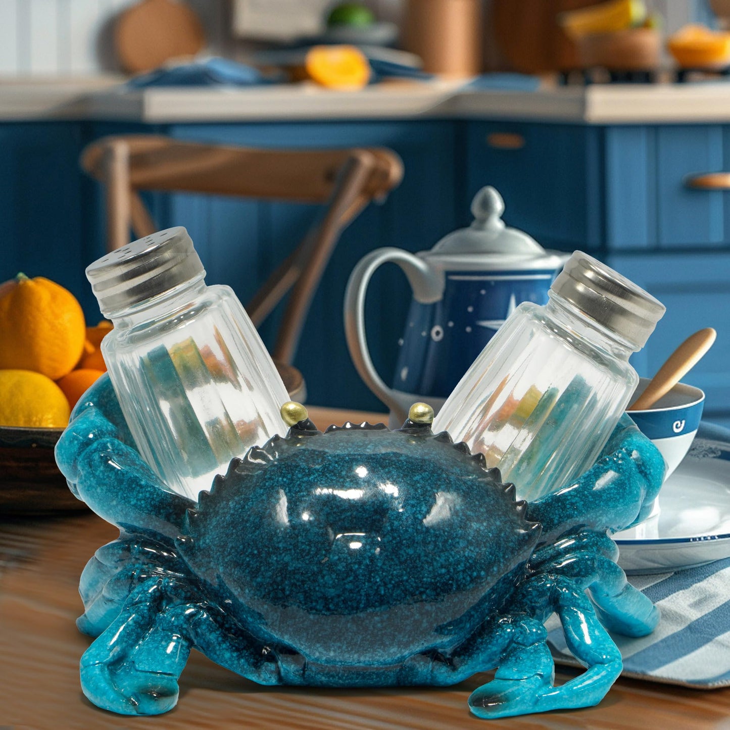 Hodao Sea Crab With Salt and Pepper Shaker Figurines Decoration Crab Set with Holder Figurine for Beach Bar or Tropical Kitchen Decor Table Decor By Home Gifts For Mom (Blue)