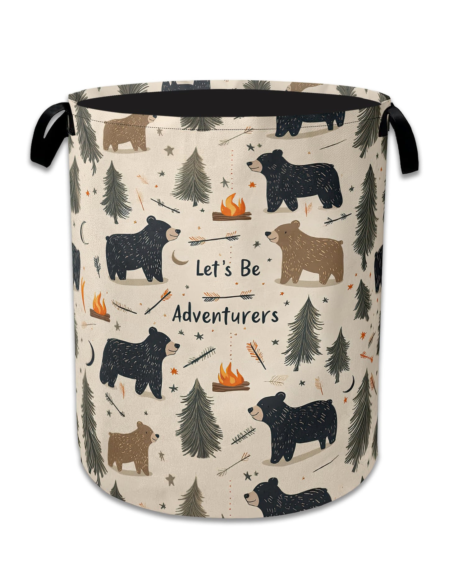 Funny Adventure Bear Forest Laundry Basket,Oxford Cloth Laundry Hamper With Handle Foldable Portable Clothes Storage Basket for Laundry Room/Bedroom/Bathroom 20.8"x16"