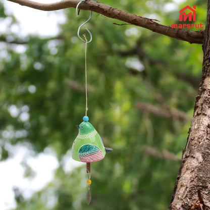 Bird Song Bell Wind Chime, Ceramic Cardinal Fashion Hanging Windchimes for Rustic Music Garden Backyard Church Decoration Porch Outside Outdoor Festival Memorial Gift Witness Friendship (Green)