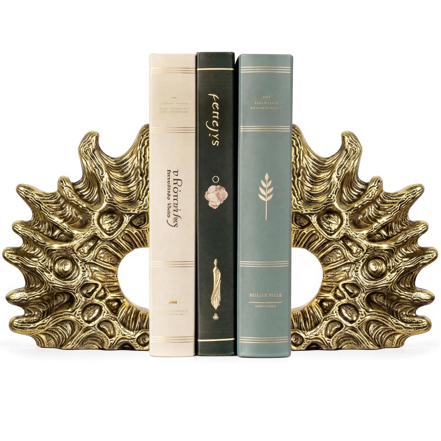 MXARLTR Coral Bookends, Coastal Resin Coral Decorative Bookends, Heavy Duty Non-Slip Book Holders for Shelves, Office Desk, Living Room, Nautical Home Decor (Gold)