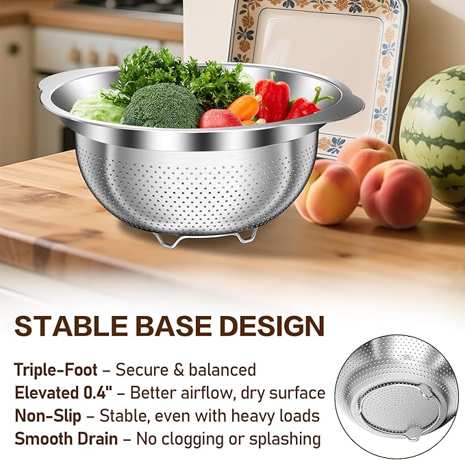 Colander, Strainer Bowl, Stainless Steel Colander, Rice Washing Bowl, Pasta