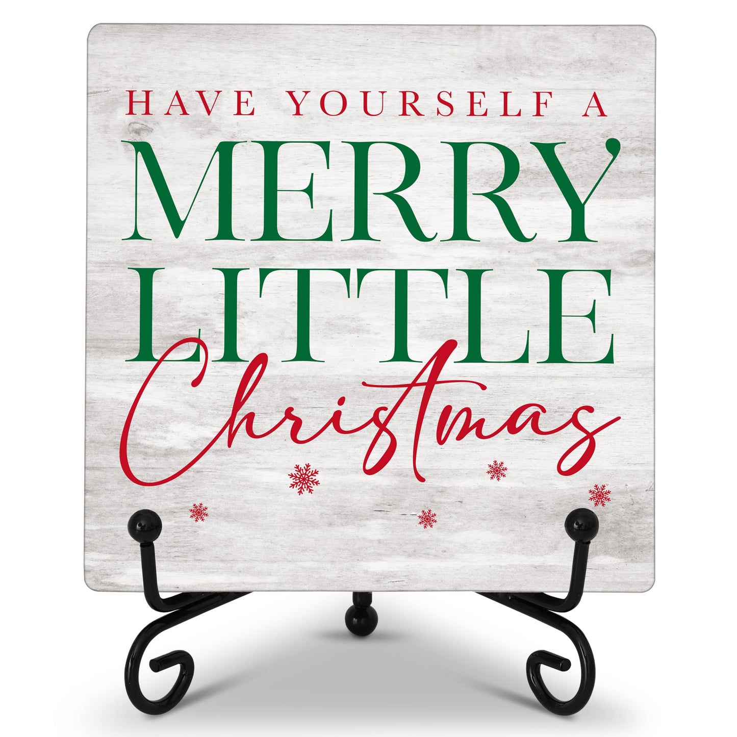 Cazhes Christmas Wooden Decor, Red & Green Merry Christmas Sign Decorations for Home Bedroom, 5x5 Inches Xmas Decor with Iron Stand, Birthday New Year Gifts -G05