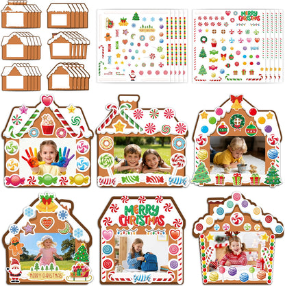 30 Packs Christmas Picture Frame Craft Kits for Kids DIY Xmas Gingerbread House Candy Photo Craft Hanging Frame gingerbread cookie Ornaments for Holiday Art Decorations Home Class Game Activities