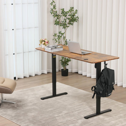 Hexago 63 x 24 Inch Height Adjustable Electric Standing Desk, Sit Stand Home Office Desk with Splice Board, Memory Presets, T-Leg Frame – Rustic Brown