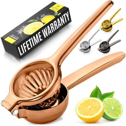 Zulay Lemon Squeezer Stainless Steel with Premium Heavy Duty Solid Metal Squeezer Bowl (Black Grip, Large)